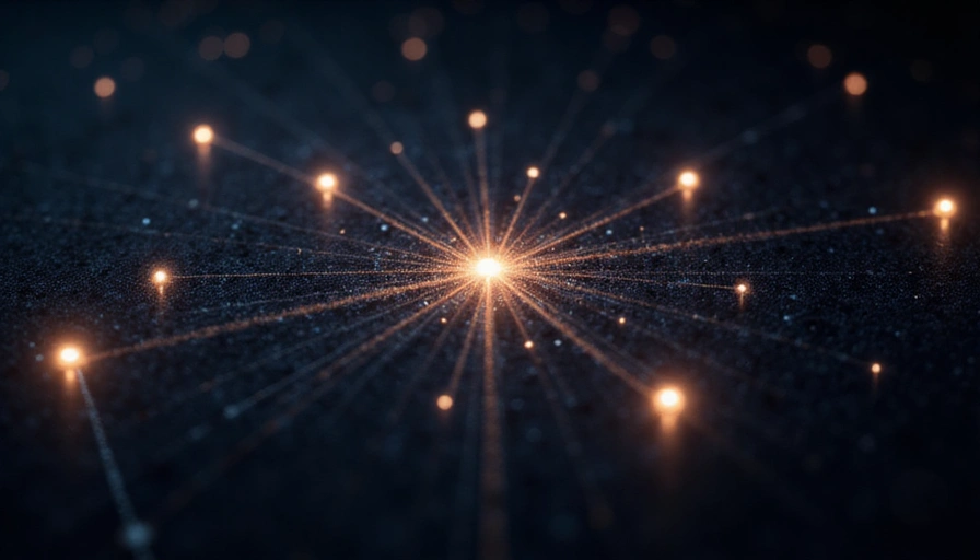 Abstract representation of quantum entanglement with glowing particles and interconnected lines