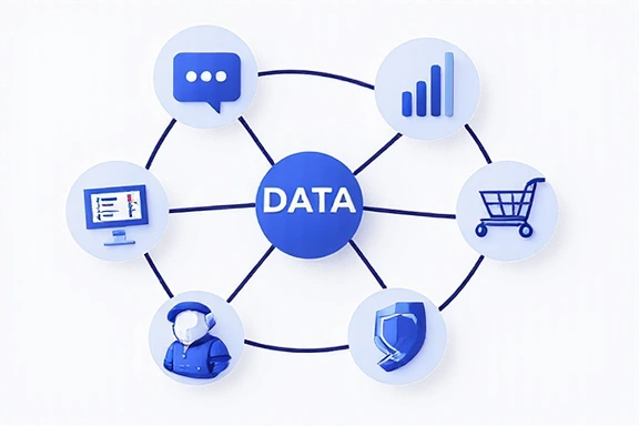 Illustration of data being used for multiple purposes like communication, analytics, and service improvement